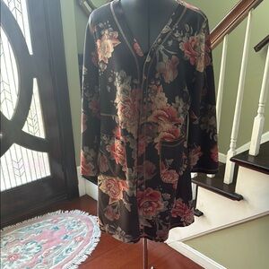 Floral Print Cardigan - Black and Pink